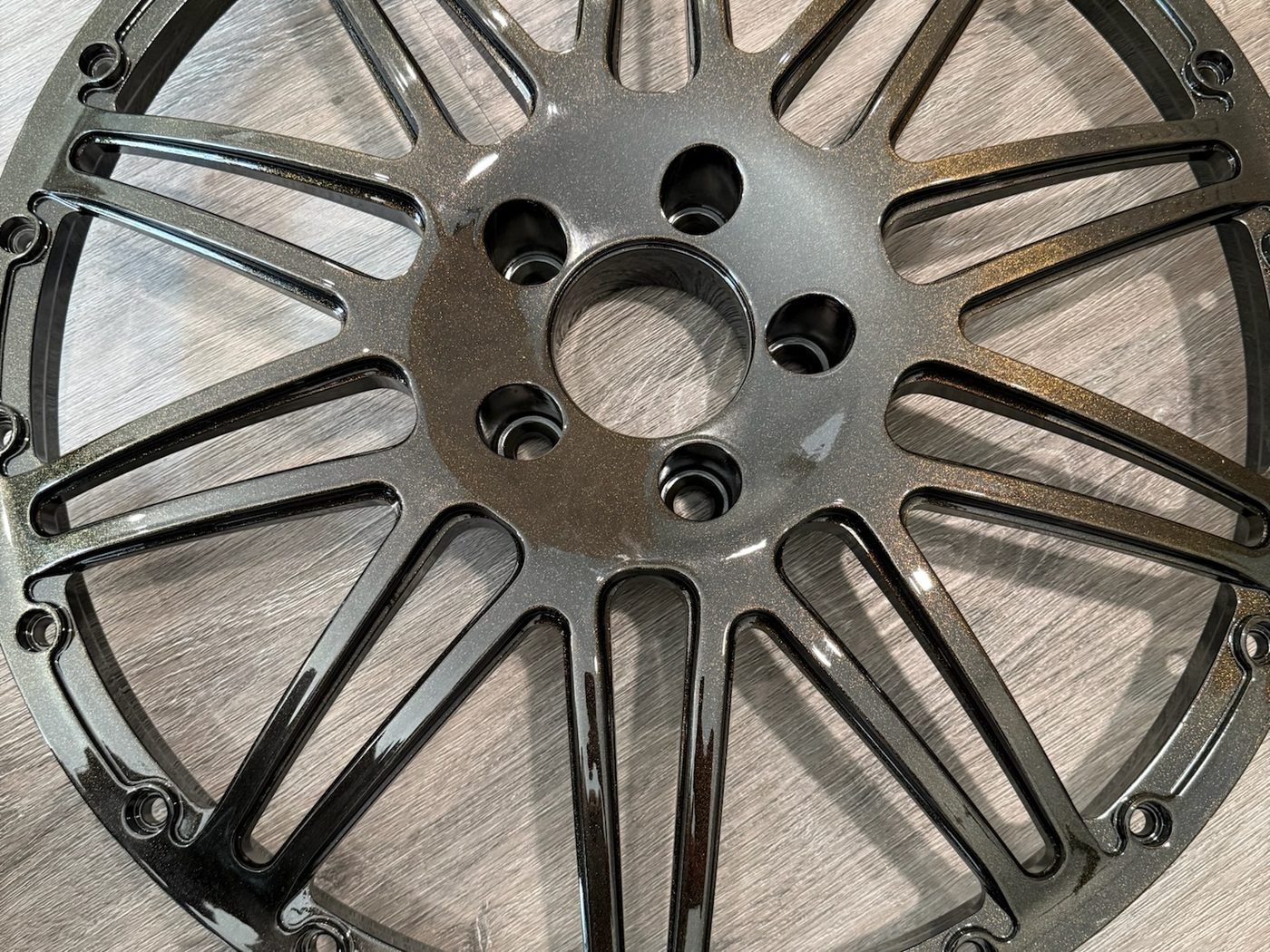 Wheel powder coating in custom color at North Little Rock Arkansas wheel shop